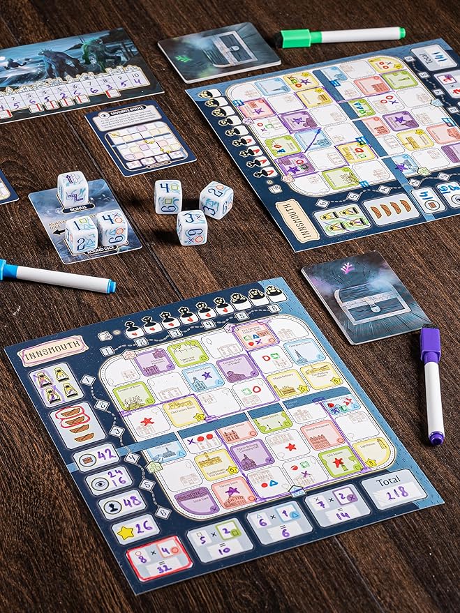 CrowD Games | Innsmouth Travel Guide | 1-4 Players | Ages 14 and up | Roll and Write | Tourism | Route Building | Lovecraft | Solo Mode Included | Average Playtime 30 min