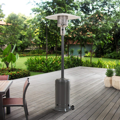 Sunjoy 47,000 BTU Avanti Outdoor Portable Propane Heater for Patio and Garden with Safety Auto Shut Off Valve and Wheels, Gray