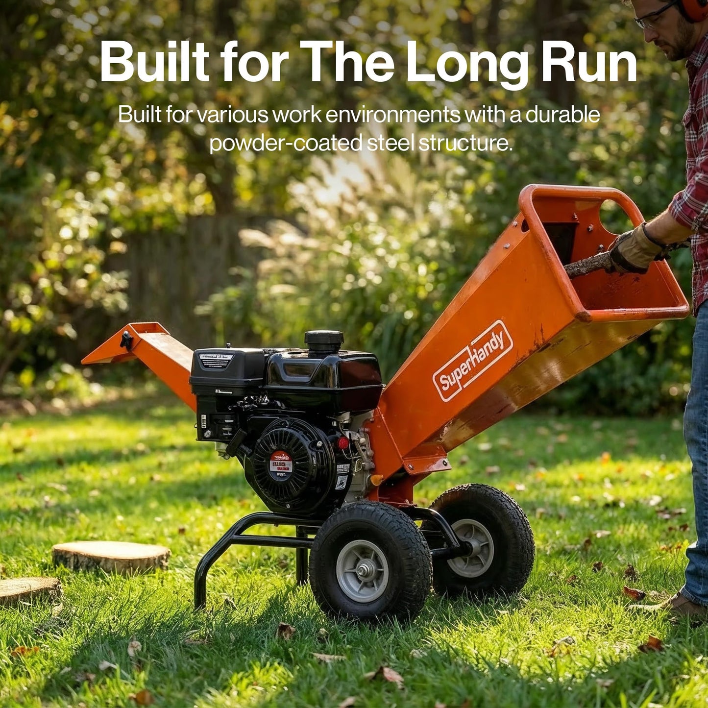 SuperHandy Wood Chipper Shredder Mulcher 7HP Engine Heavy Duty Compact Rotor Assembly Design 3" Inch Max Capacity Aids in Fire Prevention and Building Firebreaks