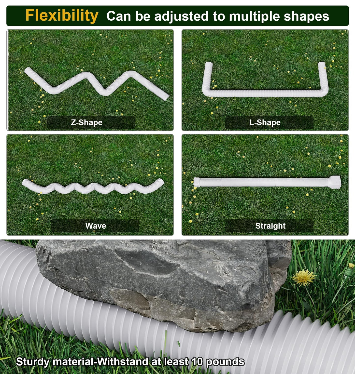 Ogutter Rain Gutter Downspout Extensions, Downspout Extender for Rainwater Drainage Flexible, Extendable 58"+66" Down Spout Drain Extension Pipes (2 Pack, White)