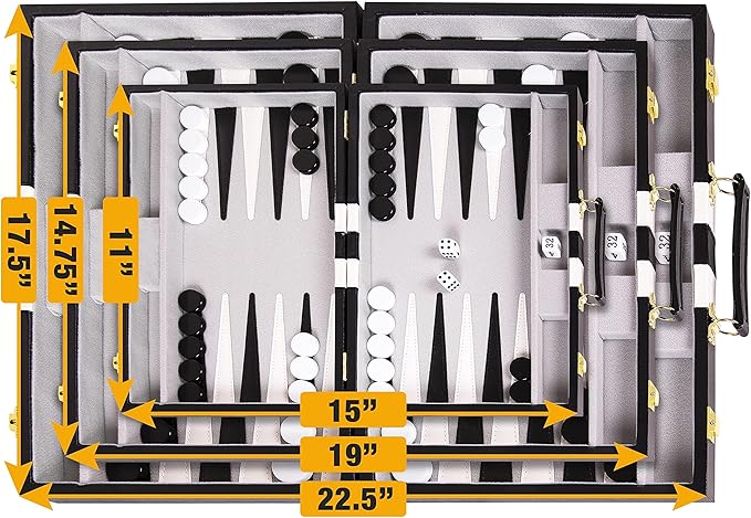 Premium Backgammon 11 Inches Small Black - Backgammon Sets for Adults and Kids - Leatherette Back Gammon Board Game Set - Travel Backgammon Set Board Encased with Accessories