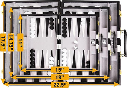 Premium Backgammon 11 Inches Small Black - Backgammon Sets for Adults and Kids - Leatherette Back Gammon Board Game Set - Travel Backgammon Set Board Encased with Accessories