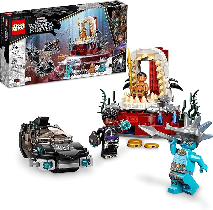 LEGO Marvel Black Panther Wakanda Forever King Namor’s Throne Room Building Kit 76213 Submarine Toy Building Set with 3 Marvel Mini Figures Great Gift for Kids Boys and Girls Age 7+ Years Old