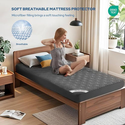 BEDLORE Waterproof Mattress Protector - Twin XL Deep Pocket Pad for 6"-15" Depth | Soft, Breathable Gray Cover