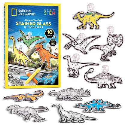 National Geographic Kids Stained Glass Kit - Glow in The Dark Dinosaur Toys, Kids Arts and Crafts Set, Window Sun Catchers, Kid Crafts Ages 4-8, Window Art Craft Kit, Suncatcher