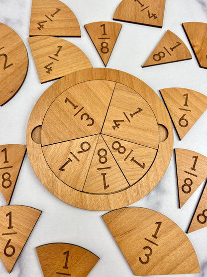 Fraction Tiles - Laser Engraved Alder Wood - Includes 5 inch Tile Holder and Fraction Tiles (78 Tiles)
