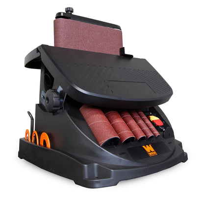 WEN 6524 Oscillating Belt and Spindle Sander & 6510SPC Assorted Grits Spindle Sanding Sleeves (18 Pack)