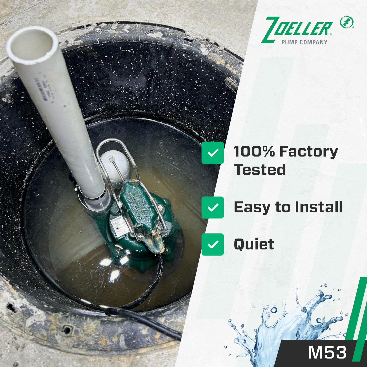 Zoeller M53 Mighty-mate Submersible Sump Pump, 1/3 Hp
