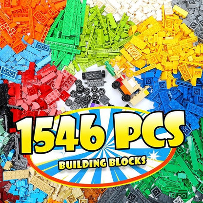 Lekebaby Classic 1546 Pieces Building Bricks with 46PCS Wheel Accessory Kit Basic Brick Set for Kids Creative Play Compatible with All Major Brands Educational Toy for Boys Girls 6 Years Old and Up