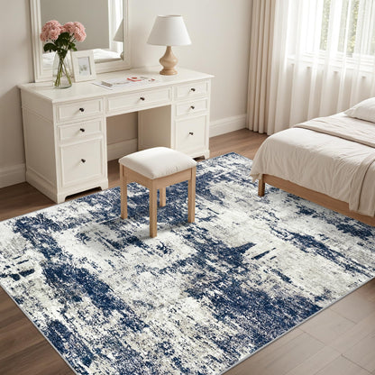 Area Rug Living Room Rugs: 5x7 Washable Rug with Anti-Slip Backing Non-Shedding Stain-Resistant Foldable Modern Abstract Carpet for Bedroom Dining Room Nursery Home Office - Gray/Blue