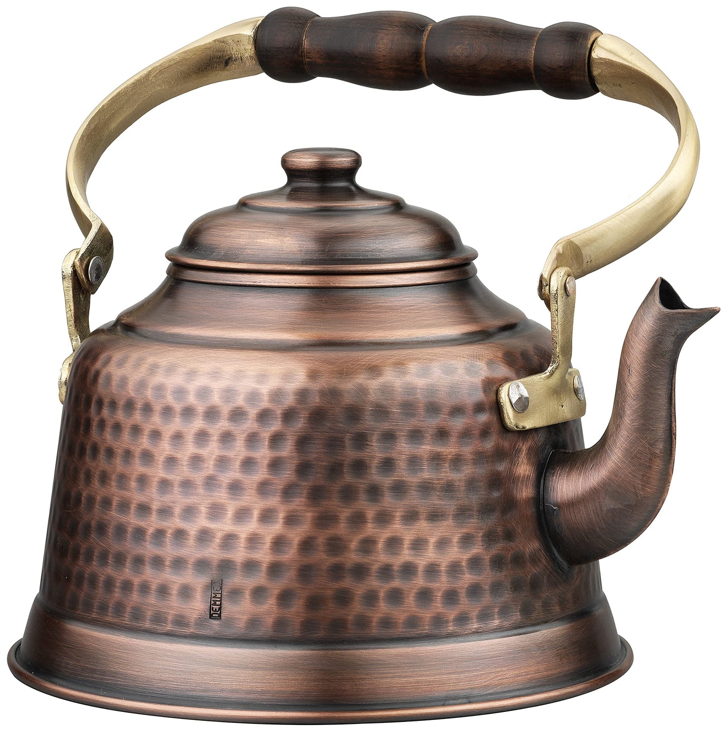 DEMMEX 100% Handcrafted Heavy Gauge 1mm Thick Hammered Antique Solid Copper Tea Kettle Pot Stovetop Teapot, 2.5lb, 2 Quarts