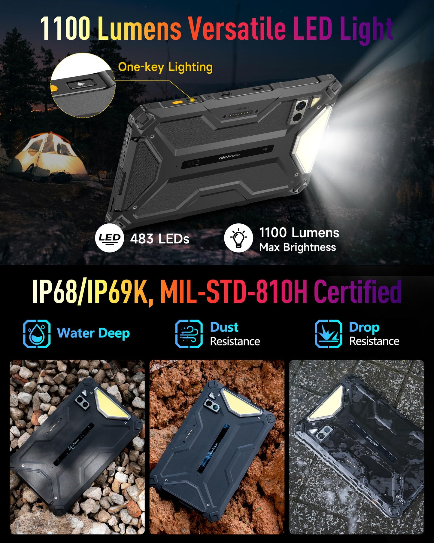 Ulefone Armor Pad 4 Ultra Thermal Imaging 5G Rugged Tablet, 16GB + 256GB/2TB Expansion Android 15, 10.36" 2K Corning Display, IP68/69K, 11800mAh(33W), 10W Dock Charging, 50MP + 32MP, 1100LM LED Lights