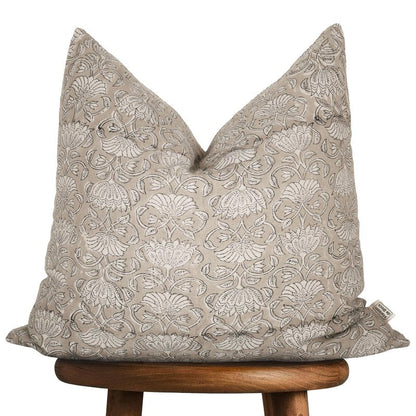 Handmade Block Print 100% Thick Cotton 20 x 20 inch Throw Pillow Cushion Cover with Zipper - Pillowcase for Bedroom, livingroom, Couch, Sofa, Outdoor, Chair, Bed, Home Décor-Margot (Muslin Beige 1)