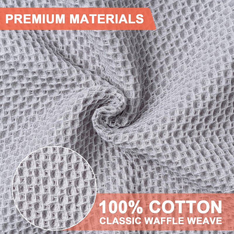 BOOMIBOO 6-Pack Kitchen Dish Cloths, 100% Cotton Waffle Weave, Ultra Soft Absorbent, Quick Drying Dish Towels, 12x12 Inches，Light Grey