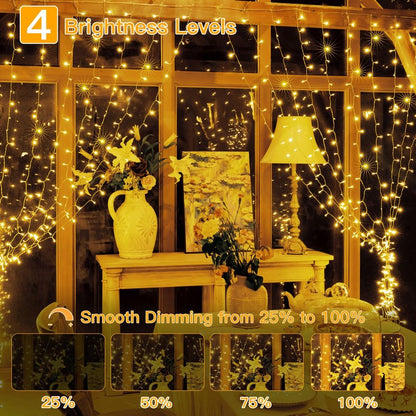 Ollny Curtain Lights 6.6x6.6ft, 200 LED String Lights with Remote 8 Modes Dimmable Timer, USB Power Fairy Light for Bedroom Backdrop Indoor Wall Window Christmas Decorations, Warm White