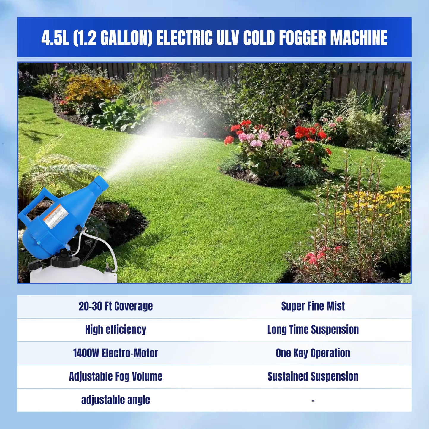 Ralosyn 4.5L Electric ULV Fogger Sprayer 1.2 Gallon Portable Cold Mist Machine Spraying 30ft Spray Distance for Home, Yard, School, Garden, Church, Hotel, 2 Pack
