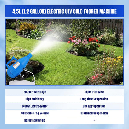 Ralosyn 4.5L Electric ULV Fogger Sprayer 1.2 Gallon Portable Cold Mist Machine Spraying 30ft Spray Distance for Home, Yard, School, Garden, Church, Hotel, 2 Pack