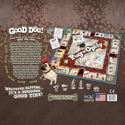Late for The Sky Pug-Opoly Dog Board Game for Families &amp Adults – Pug Lovers Property Trading Game 2–6 Players Ages 8+ One-Hour or Full Play Fun Party Gift for Dog Owners