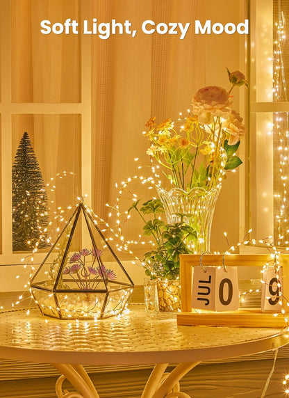 SmartDawn Flowing Fairy Lights Plug in with 14 Modes, 10FT 388LED Twinkle Firecrackers String Lights Indoor Waterproof, Christmas Tree Cluster Lights for Bedroom Garland Christmas Decor, Warm White