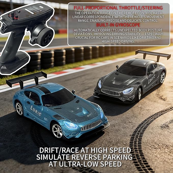 LDRC LD4301 1:43 Scale RC Drift Mini Car 2.4G Remote Control Car with Alloy Shell Built-in Gyroscope Mini Desktop Racing Vehicle for Indoor/Outdoor Play (Silvery)