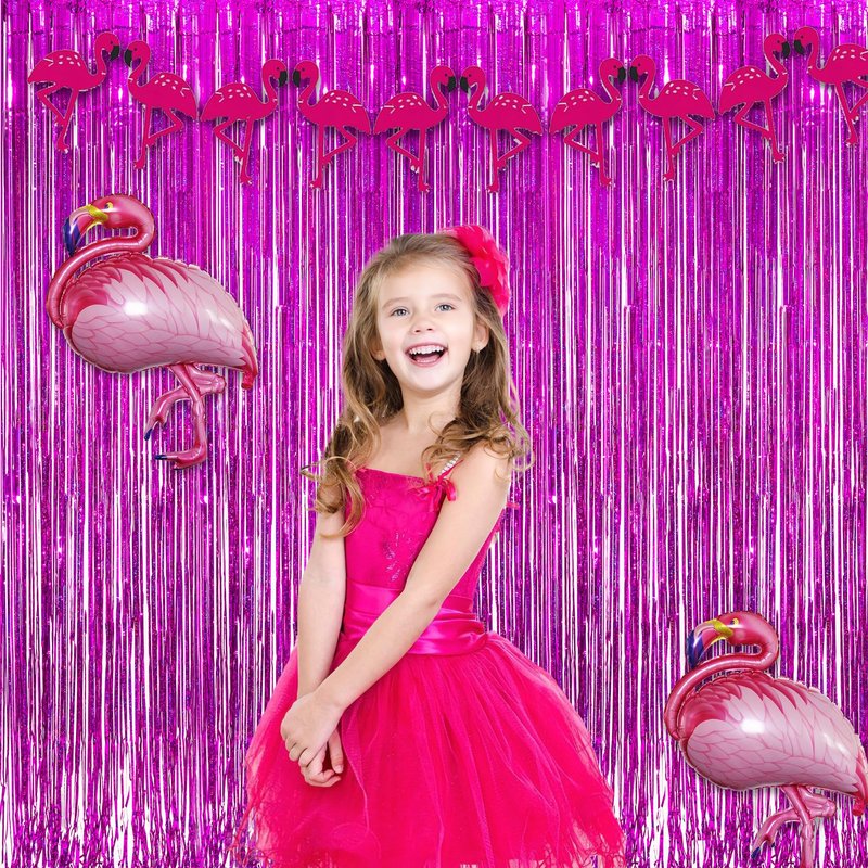 Magenta Tinsel Curtain Party Backdrop - GREATRIL Foil Fringe Curtain Photo Booth Streamers for Bachelorette Party Engagement Bridal Shower 2 PCS