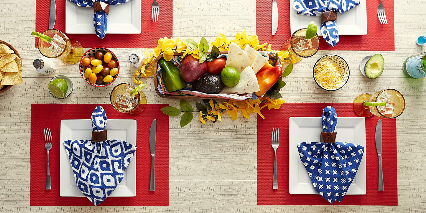 DII Everyday, Easy to Clean Indoor/Outdoor Woven Vinyl Double Border Placemats, 13x18, Tango Red - Set of 6