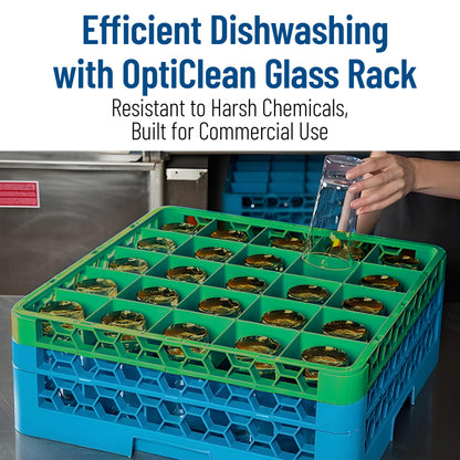 Carlisle FoodService Products OptiClean 25 Compartment Divided Glass Rack Extender for Commercial Dishwashers – Height Extender for Stemware, 3.54" x 3.54" Compartments, Green, (Pack of 6)
