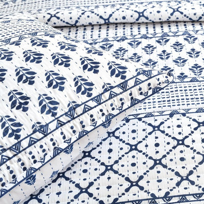 Lush Decor Monique Stripe Reversible Quilt Queen Size 3 Piece Set Full/Queen Navy & White - Striped Bedding Set Queen Quilt - Blue Quilts - Coastal Decor