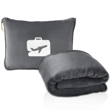EverSnug Travel Blanket and Pillow - Ultra-Soft, Compact & Lightweight, 65x40 Inches, with Carry Case, Luggage Sleeve & Backpack Clip for Airplane Comfort (Grey)