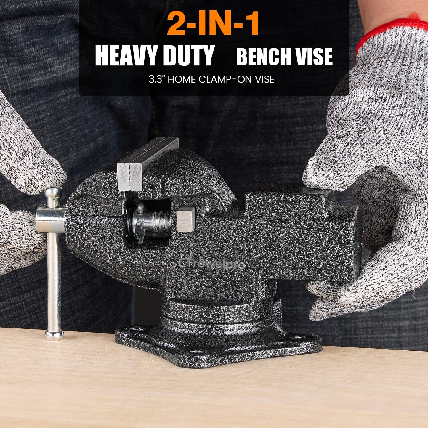 Dual-Purpose Combined Universal Vise 360°Swivel Base Work,Multi-Purpose Bench Vise 3.3", Table Vise with Quick Adjustment, Multi-Jaw, Easy Adjustment for Woodworking, Metalworking,Cutting Conduit