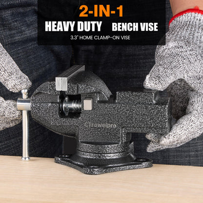 Dual-Purpose Combined Universal Vise 360°Swivel Base Work,Multi-Purpose Bench Vise 3.3", Table Vise with Quick Adjustment, Multi-Jaw, Easy Adjustment for Woodworking, Metalworking,Cutting Conduit