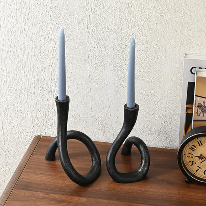 Black Cast Iron Taper Candle Holder, Candlestick Holder Decorative, Gift Tapered Candle Holders for Home Decoration, Bedroom, Dinning, Mantel, Kitchen, Party, Set of 2