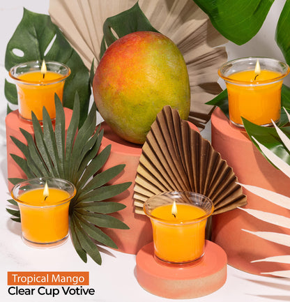 Hyoola Clear Cup Scented Votive Candles - Tropical Mango - 12 Hour Burn Time - 4 Pack - European Made