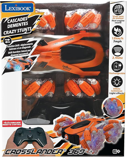 LEXiBOOK - Crosslander Glow-in-The-Dark Radio Control car Remote Control Rechargeable Electronic Action Game Orange/Black RC21