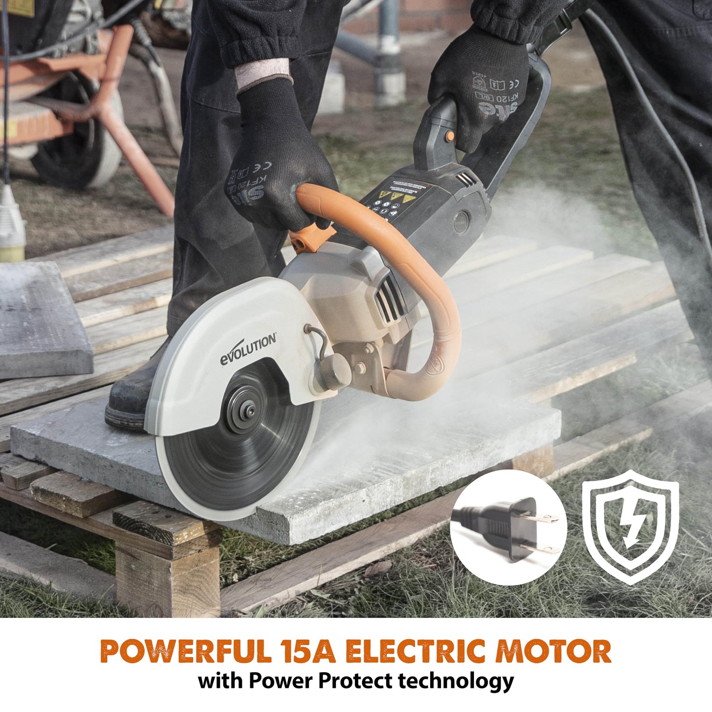 Evolution R230DCT - 9 in Concrete Saw (Circular, Angle Grinder, Cut Off Saw) - 15A Motor, No Gas - 3-1/2 In Cut - Incl Diamond Masonry Blade