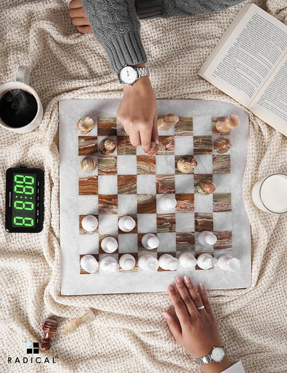 Radicaln Marble Chess Set 15 Inches White and Green with Storage Box Handmade Luxury Board Games for Adults Ideal Marble Chess Board Game Set &amp Chess Pieces