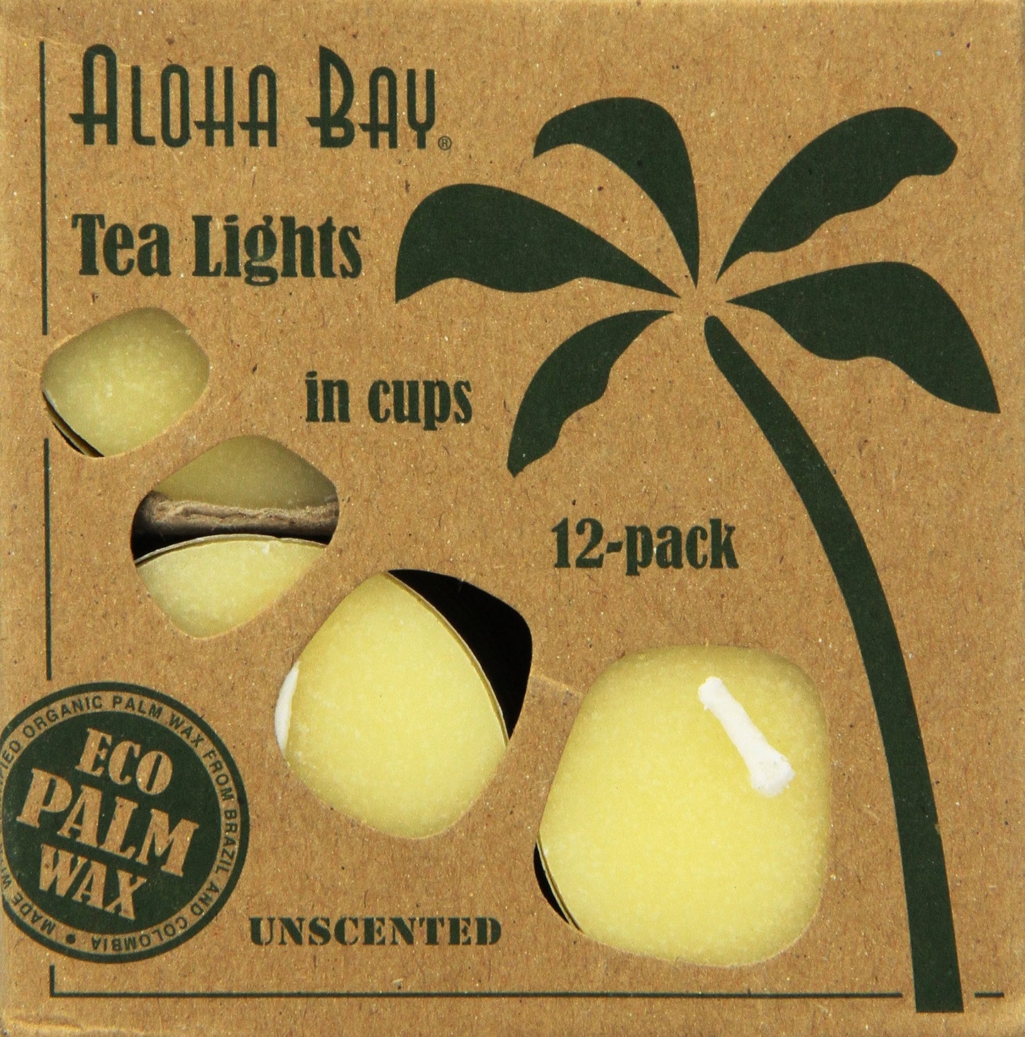 Aloha Bay Palm Wax Tea Lights with Aluminum Holder Cream Candles, 12 Count (Pack of 24)