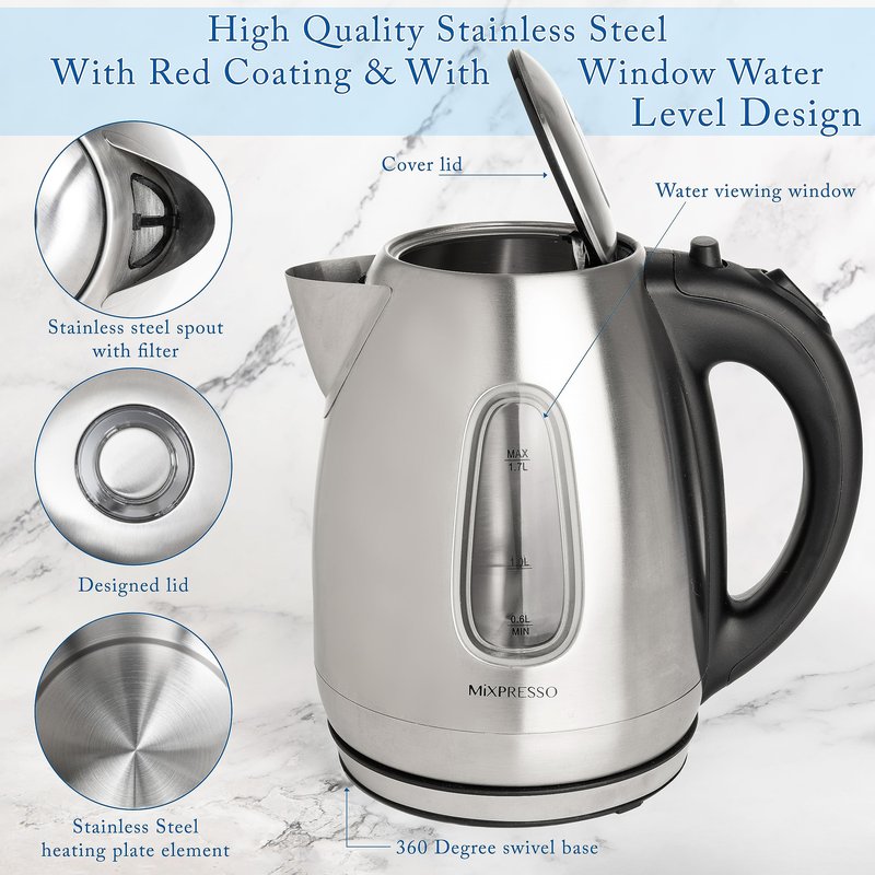 Mixpresso 1.7 Liter Stainless Steel Electric Kettle