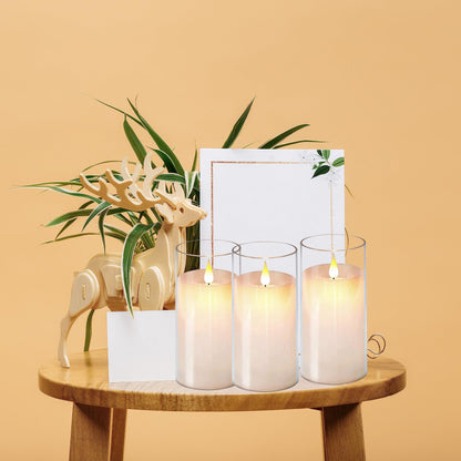 NICEME Flickering Flameless Candles with Remote Control Timer Unbreakable Acrylic Battery Operated LED Candles with Flickering Flame 3D Wick for Romantic Ambience Home Decor Set of 3, D3” xH6”