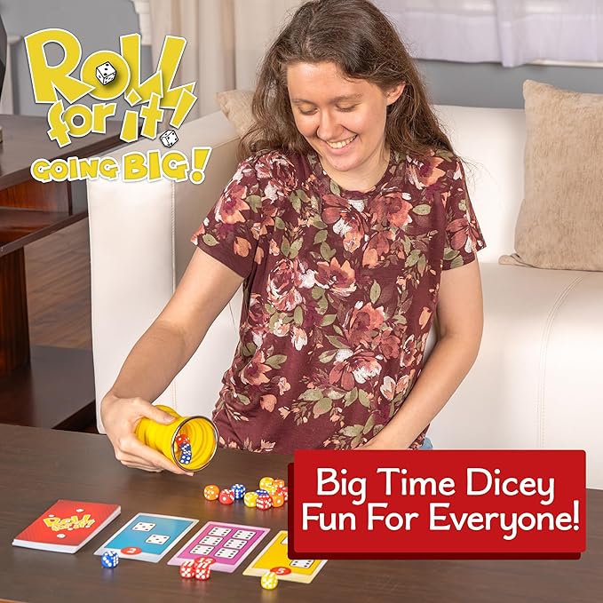 Calliope Games Roll for It Going Big - Fast-Playing Family Dice Game with Big Oversized Cards and Dice Retirement Party Games Fun Family Games for Travel Parties and Game Night - Red Edition