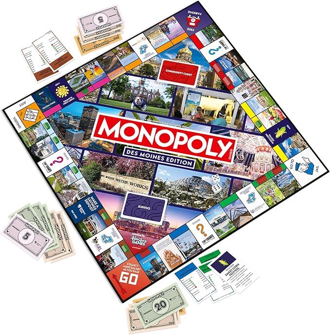 Monopoly Board Game – Des Moines IA Edition: 2-6 Players Family Board Games for Kids and Adults Board Games for Kids 8 and Up Great for Game Night