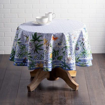 Maison d' Hermine Table Cloth Round Table 100% Cotton 63 Round Inches Tablecloth Reusable Decorative for Dining Kitchen Room Farmhouse Home Gifts for Mothers Day Spring Summer - Passiflora