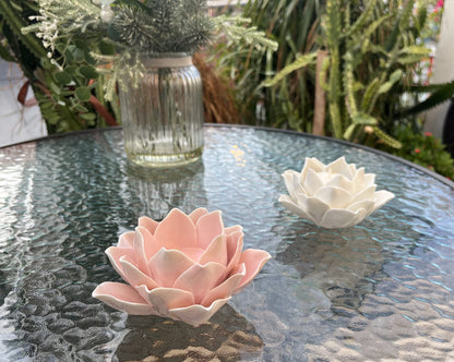 Pretty Home Ceramic Lotus Candle Holder Handmade Petals Style Flower Tea Lights Holder Home & Tabletop Centerpiece Decoration (Pink)