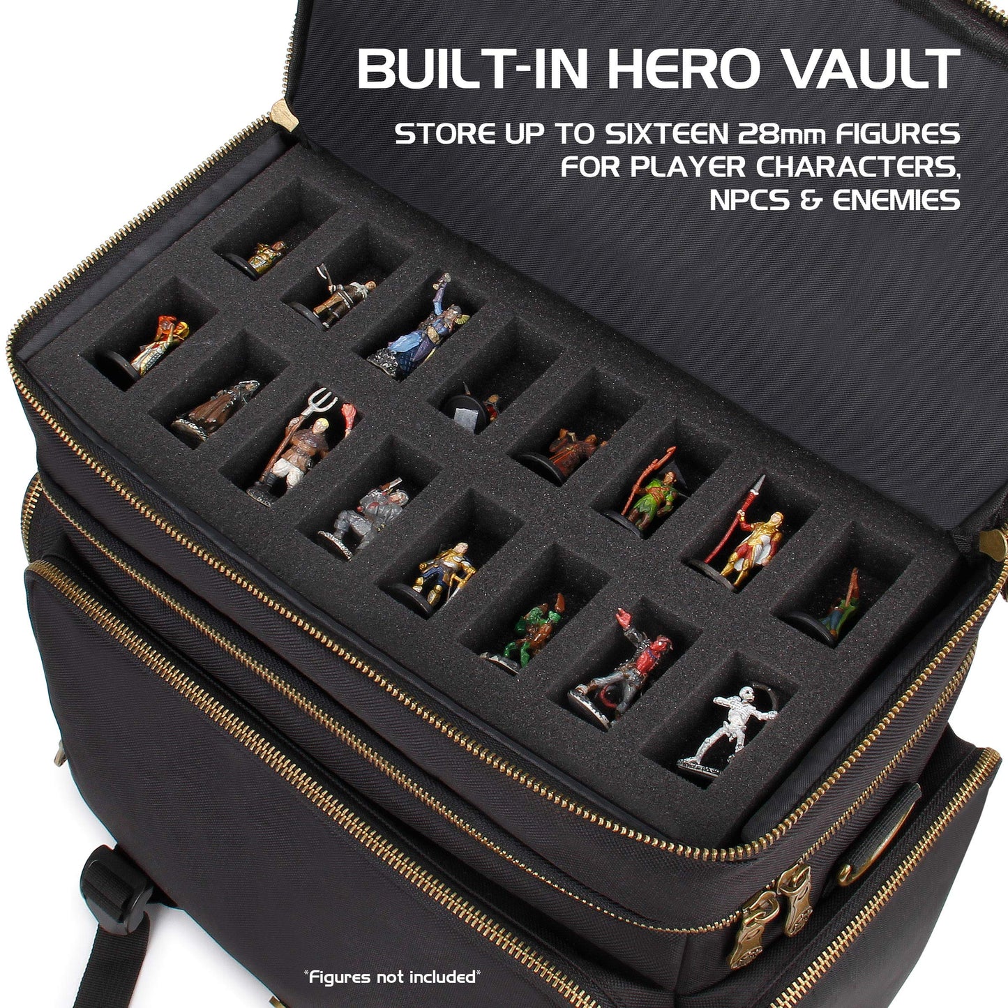 ENHANCE Tabletop DnD Bag - RPG Adventurer's Dungeons and Dragons Accessories Bag with Miniatures Storage, Mat Holder, DnD Dice & Token Pockets, Fits 4-8 Books, DM's Guide, Player's Handbook (Black)