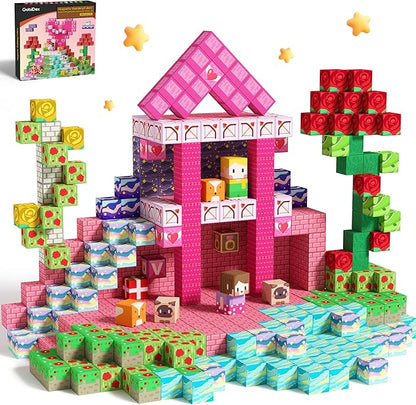 GobiDex 100PCS Magnetic Blocks Princess Building Toys for Girls Age 3+ Game-Based Build MagWonder with STEM Magnet Construction Set Sensory Gifts for Kids Birthday (1 inch)