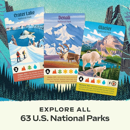 Keymaster Games Parks Base Camp | Beautiful Strategy Game for Families Adults or Solo | Best Board Game for Nature Outdoors and Hiking | The US National Parks Game | Ages 10+ | 1-5 Players