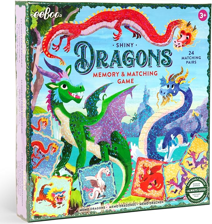 eeBoo: Memory and Matching Game - Shiny Dragons - 24 Pairs Develops Recognition Concentration Memory &amp Vocabulary Skills Age 3+