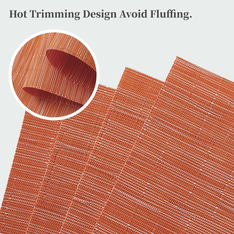 Leetaltree Orange Placemats Set of 4 - Heat Resistant Non-Slip Place mats for Dining Table, Washable Durable PVC Vinyl Woven Table Mats（Orange, 4）