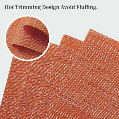 Leetaltree Orange Placemats Set of 4 - Heat Resistant Non-Slip Place mats for Dining Table, Washable Durable PVC Vinyl Woven Table Mats（Orange, 4）