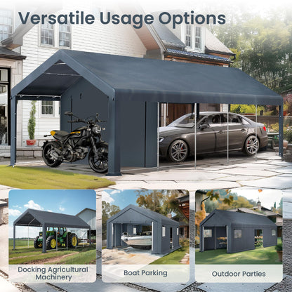 PHI VILLA Portable Garage Carport,13x24ft Car Tent Shed Carports canopy Outside Storage Tents Shelter, Heavy Duty Garages Shelters Waterproof UV Resistant with Rollup Zipper Doors for Cars,Boats,Tools